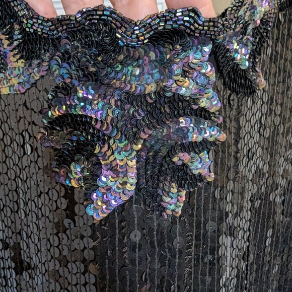 DAZZLING GATSBY 1920s SEQUIN STUNNER FLAPPER DRESS | M | EVC | Black | 12 / L - Picture 11 of 12